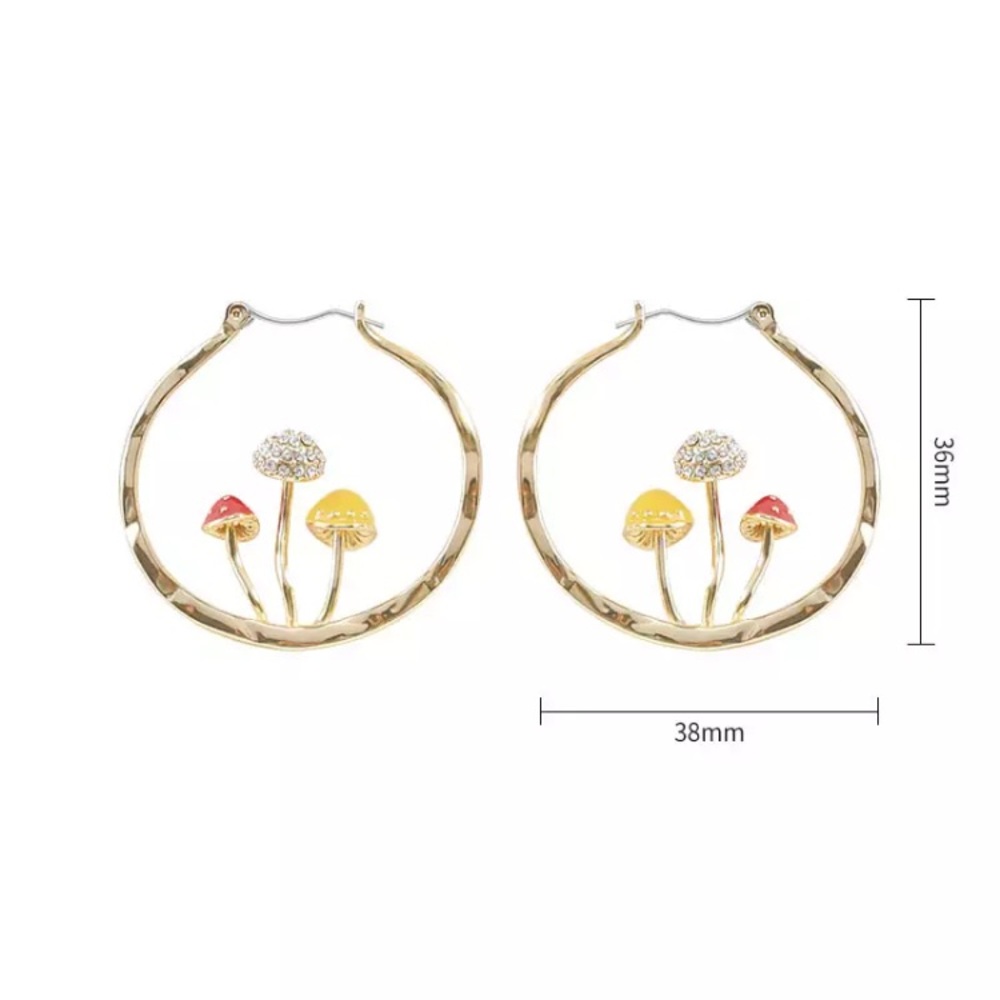 Brand New Gold Mushroom Hoop Earrings Gift for Girlfriend Gift for Daughter - Picture 3 of 5